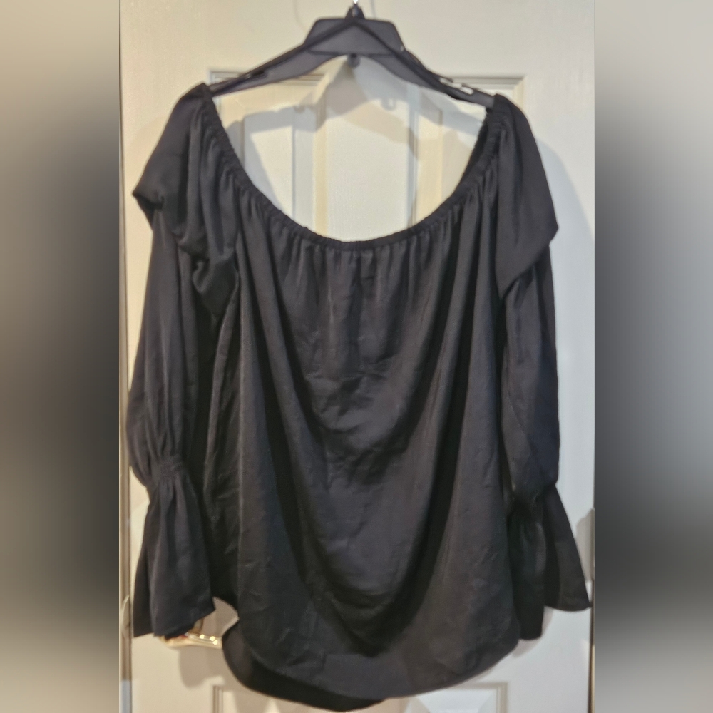Belle Sky Black Ruffled Blouse with Relaxed Fit